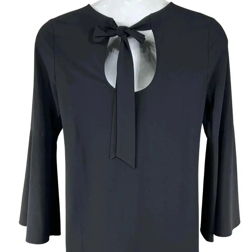 Halogen Womens M Bell Sleeve Black Dress Bow Back Minimalist Fairy & Whimsigoth - Picture 7 of 15